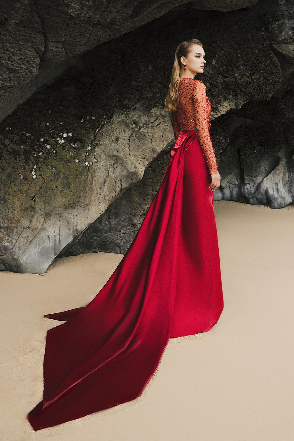 Zelda Asymmetric Sequin Taffeta Extra Long Length Dress