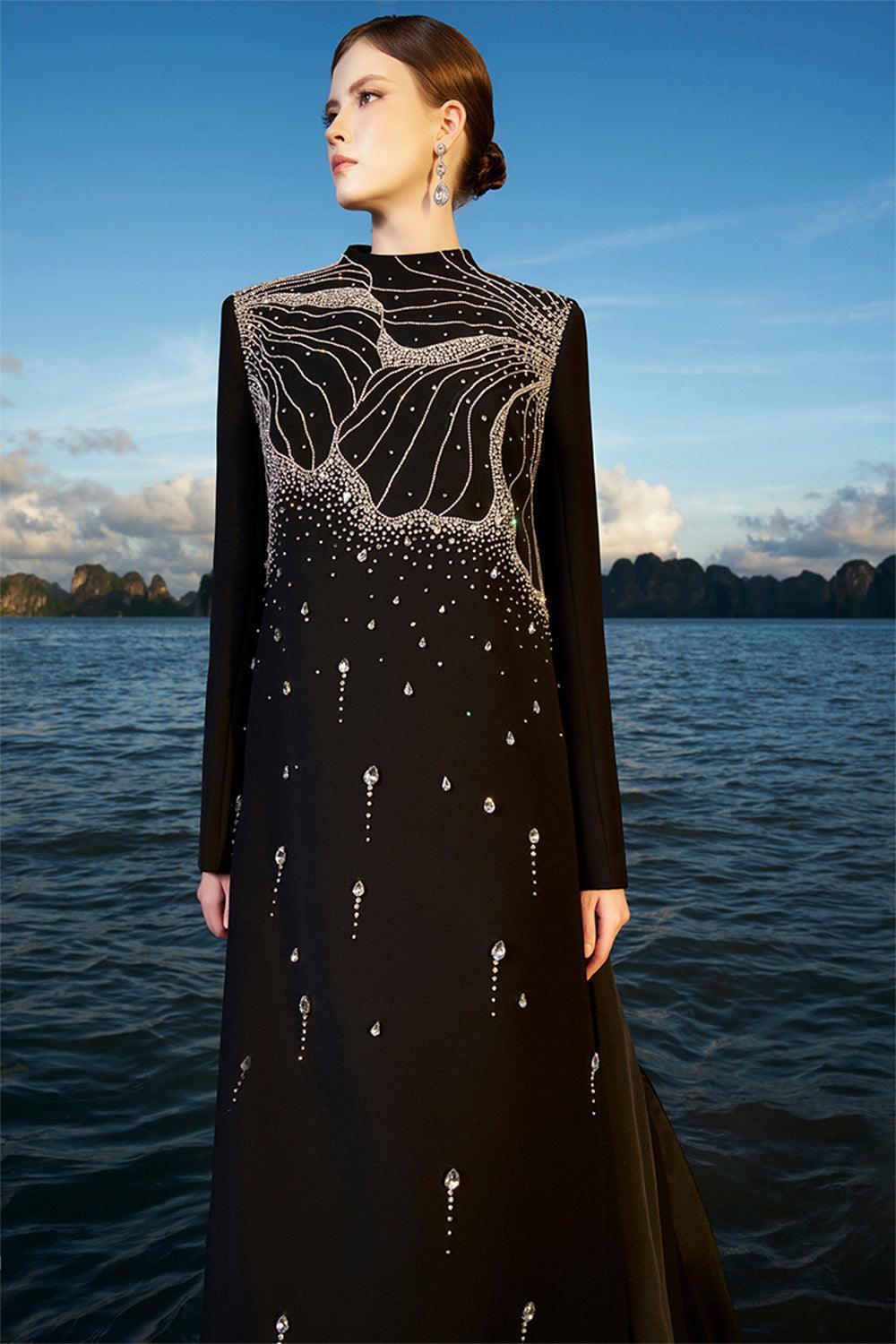 Jensen Straight Extended Flap Velvet Satin Floor Length Dress