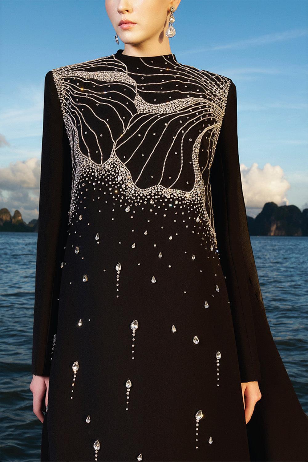 Jensen Straight Extended Flap Velvet Satin Floor Length Dress