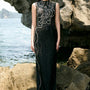 Marlee Pencil Mock Neck Brocade Floor Length Dress