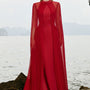 Veda A-line Cape Shoulder Silk Floor Length Dress