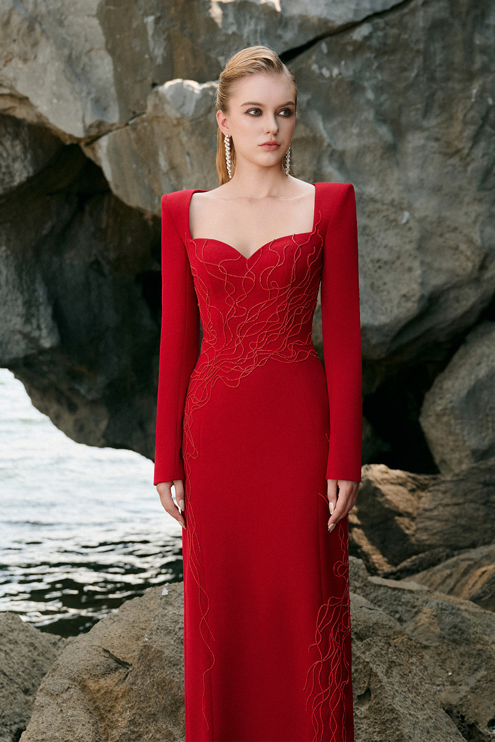 Johanna Sheath Bead Velvet Satin Floor Length Dress