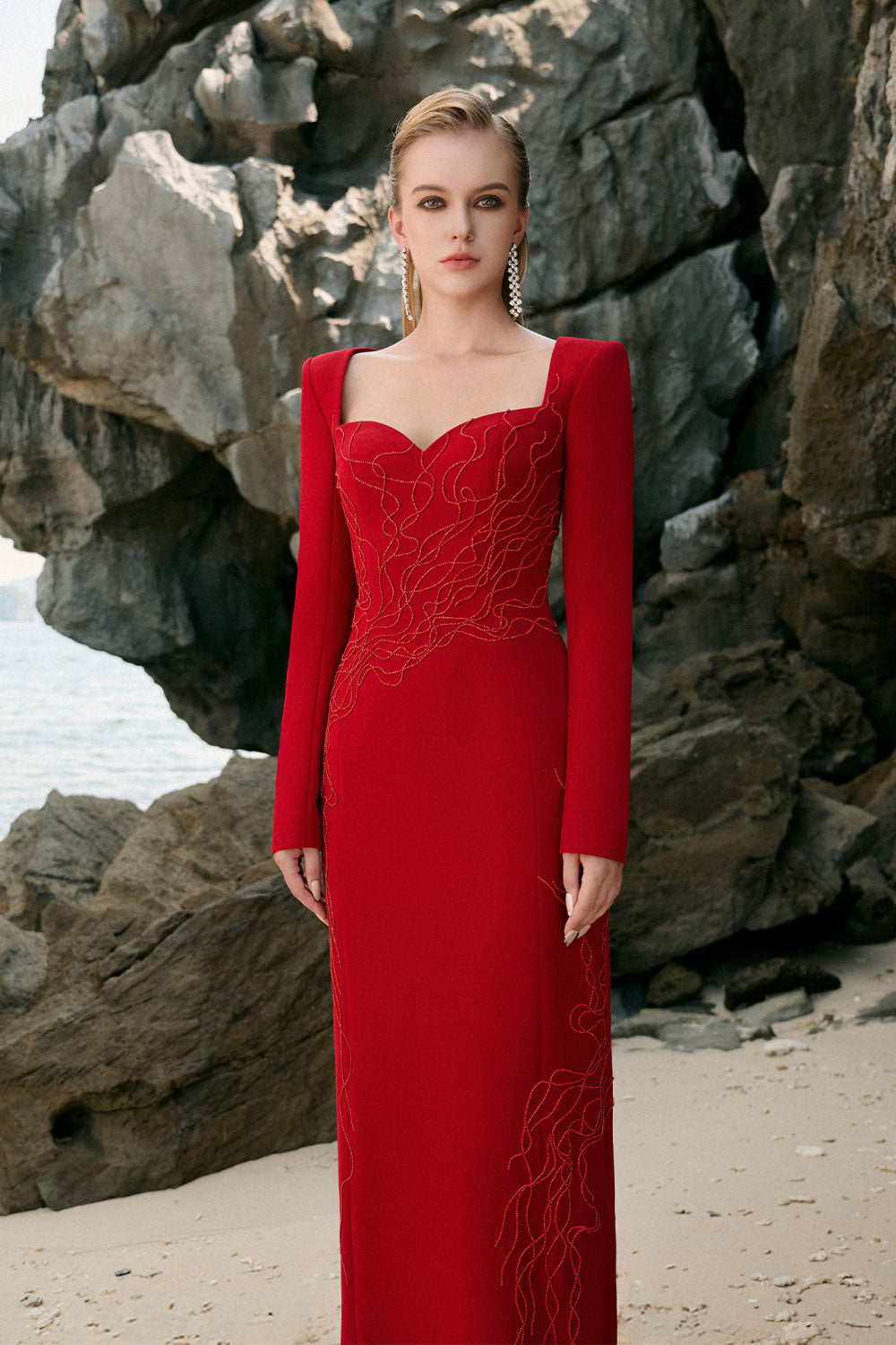 Johanna Sheath Bead Velvet Satin Floor Length Dress