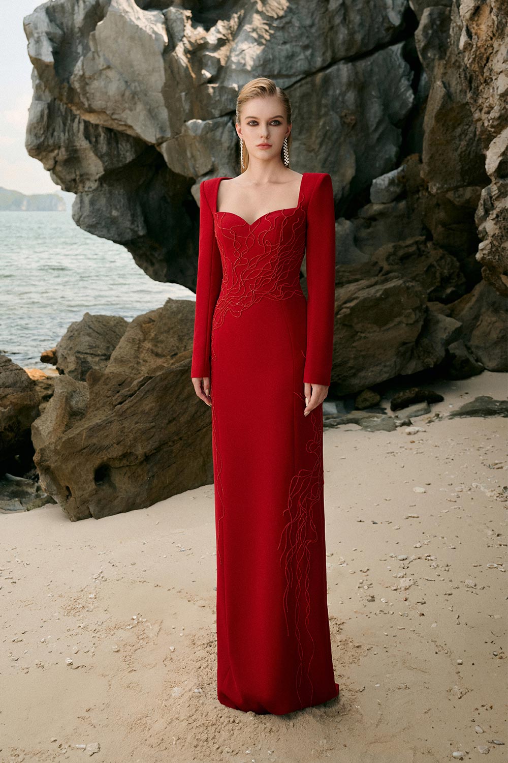 Johanna Sheath Bead Velvet Satin Floor Length Dress