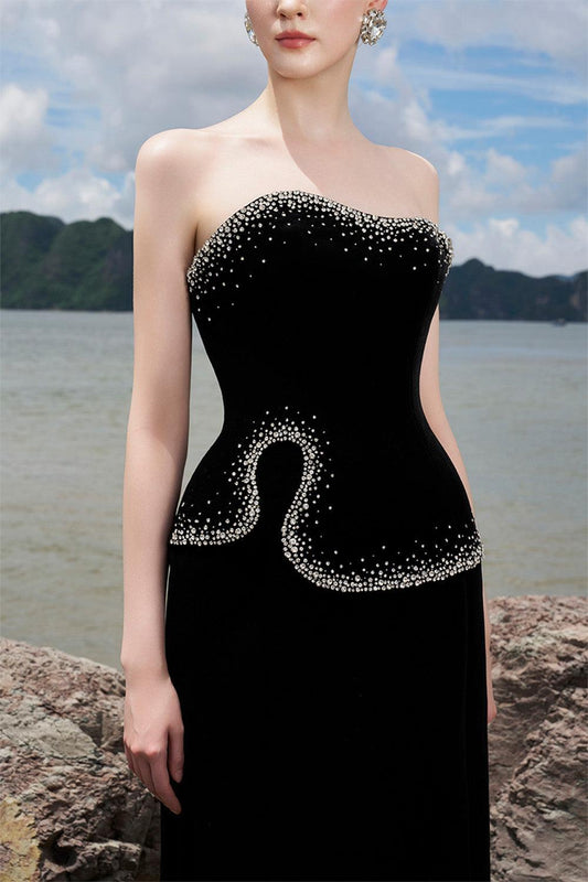 Ramsey Strapless Stone Velvet Floor Length Dress