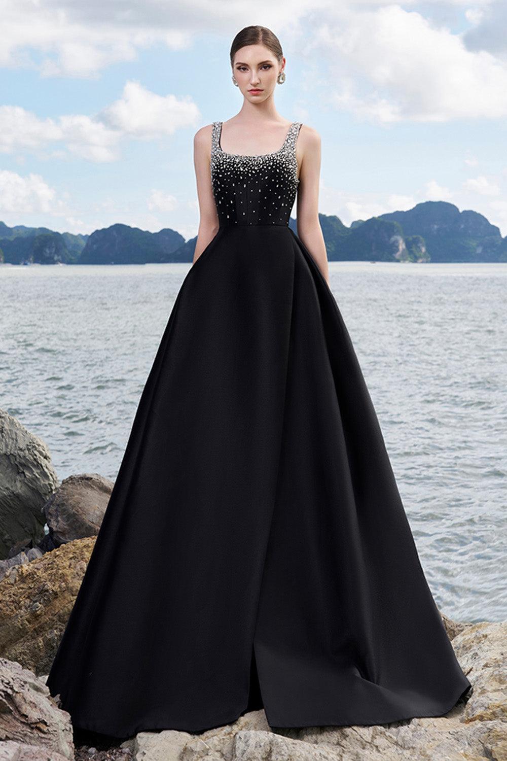 Isaiah Ball Gown Square Neck Crepe Floor Length Dress