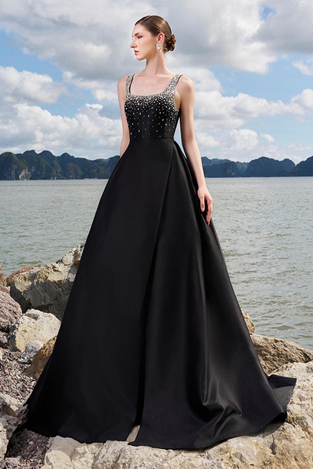 Isaiah Ball Gown Square Neck Crepe Floor Length Dress