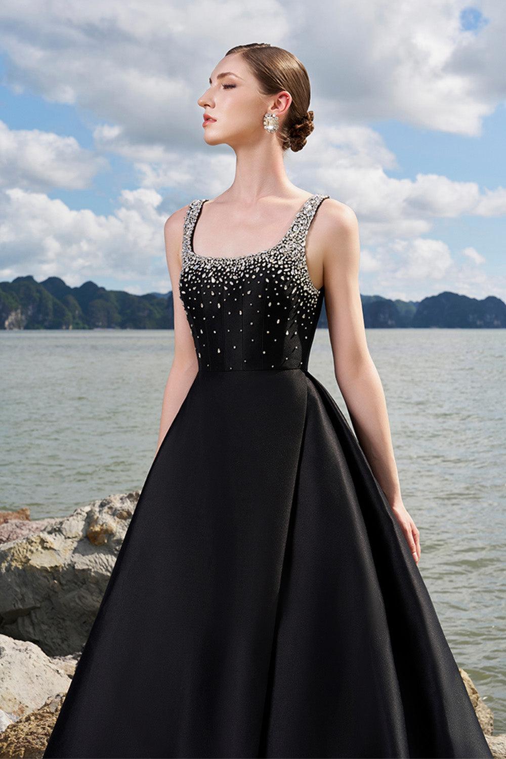 Isaiah Ball Gown Square Neck Crepe Floor Length Dress