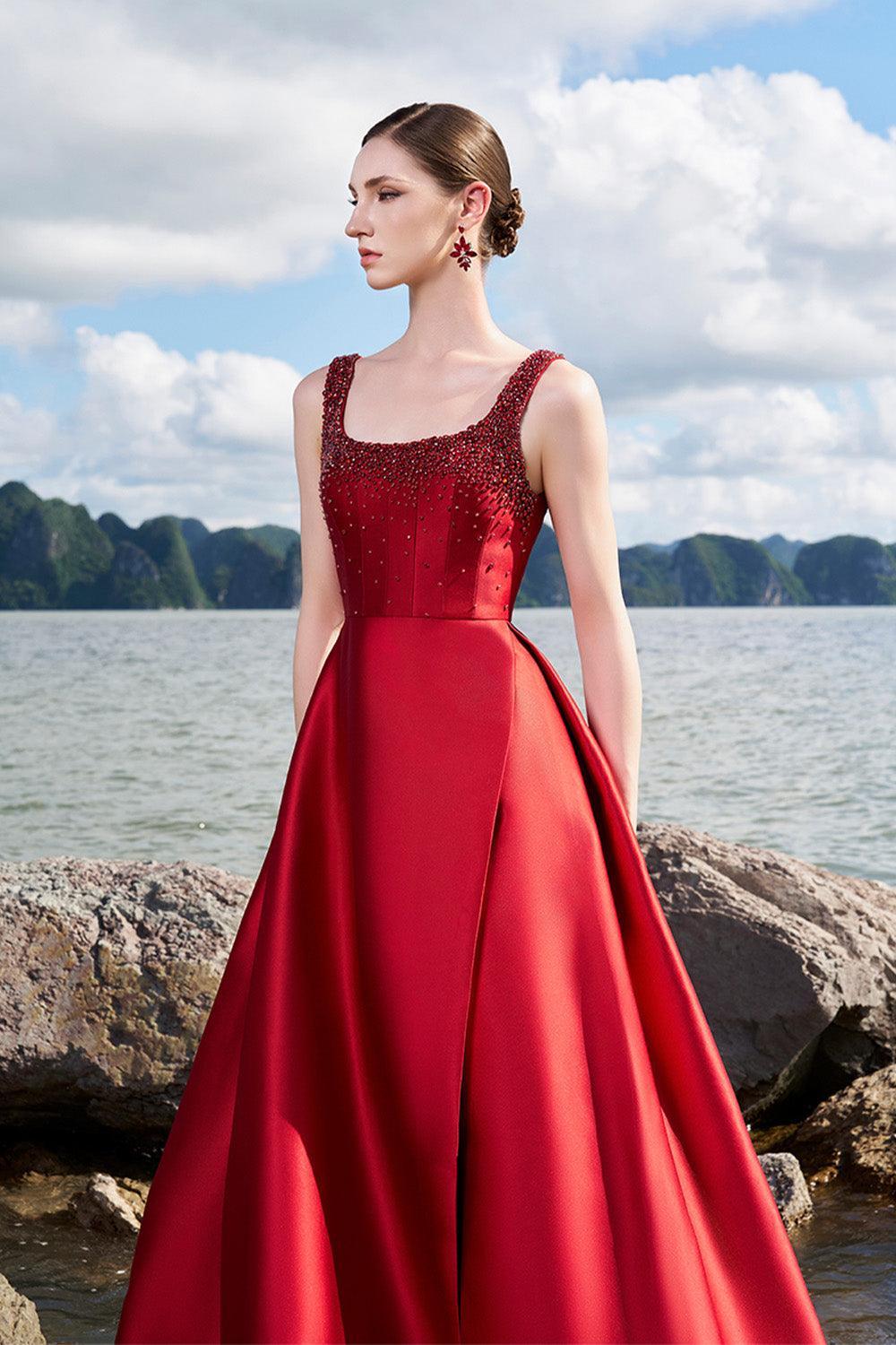 Isaiah Ball Gown Square Neck Crepe Floor Length Dress
