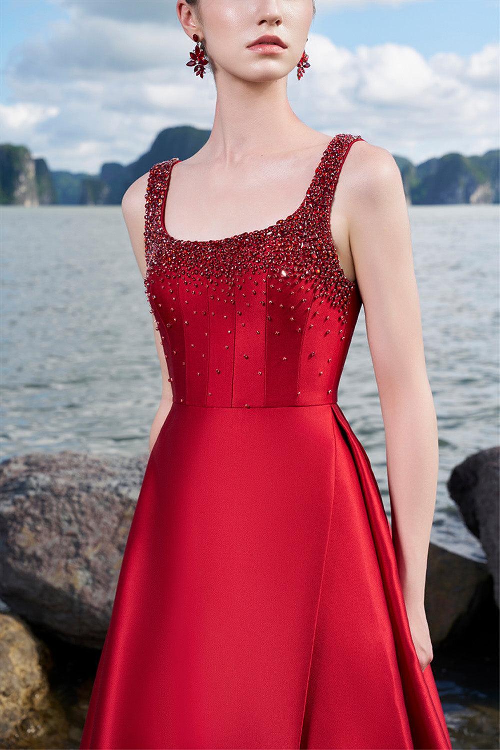 Isaiah Ball Gown Square Neck Crepe Floor Length Dress