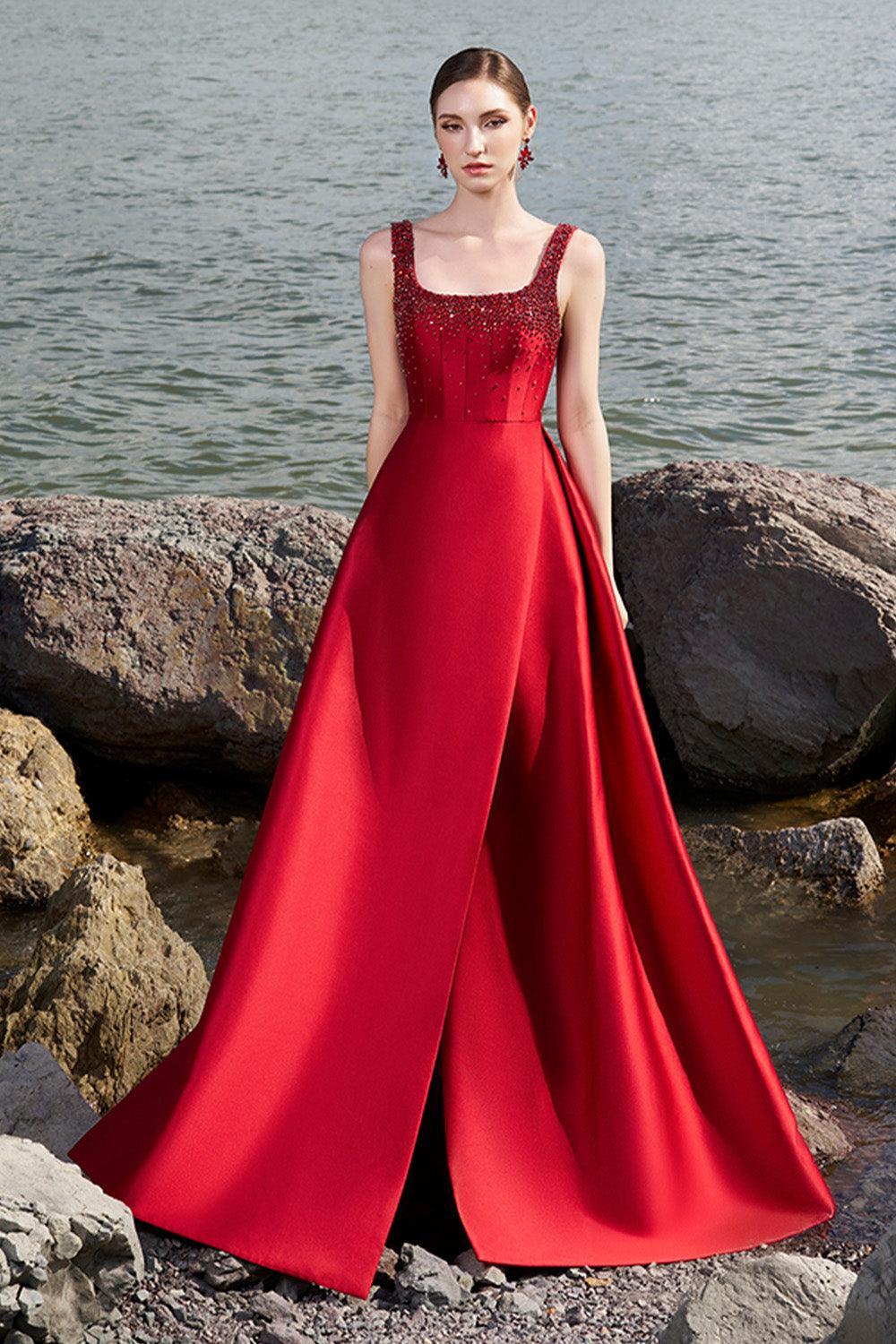 Isaiah Ball Gown Square Neck Crepe Floor Length Dress