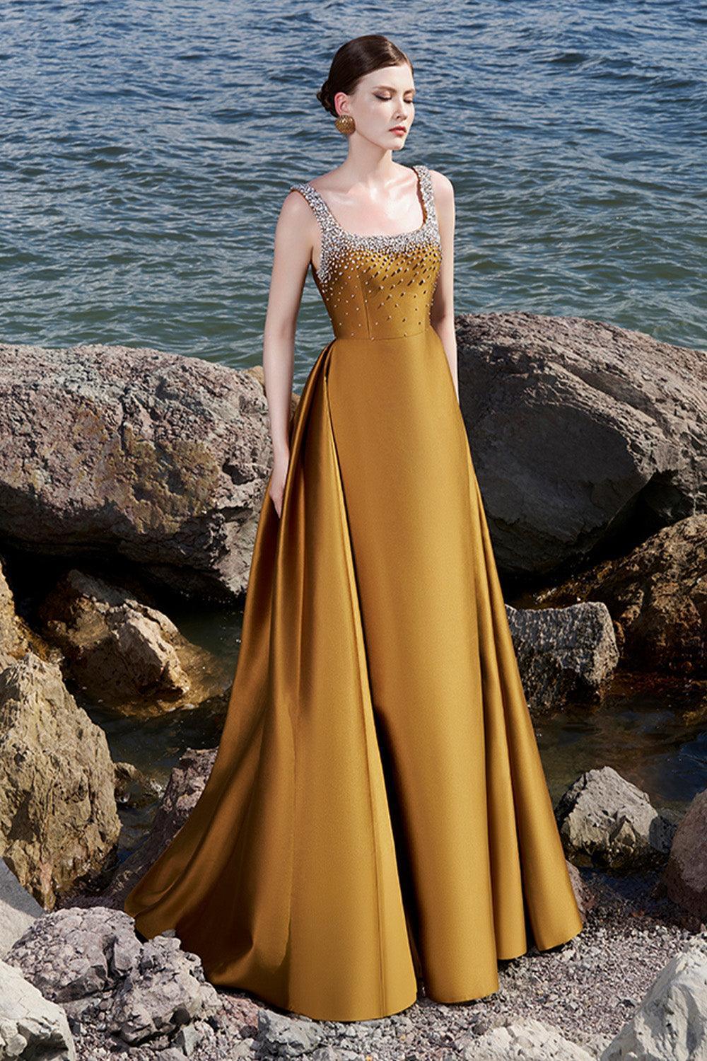 Isaiah Ball Gown Square Neck Crepe Floor Length Dress