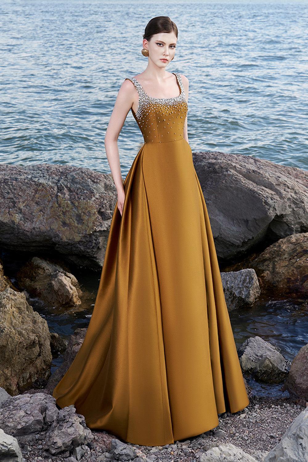 Isaiah Ball Gown Square Neck Crepe Floor Length Dress