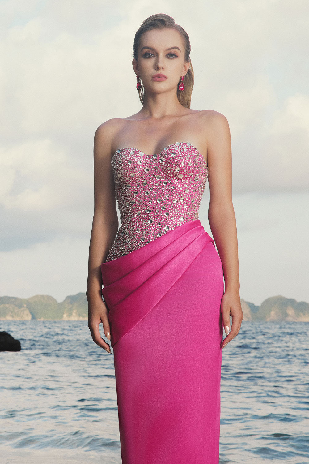 Ailani Strapless Chest Cup Taffeta Floor Length Dress