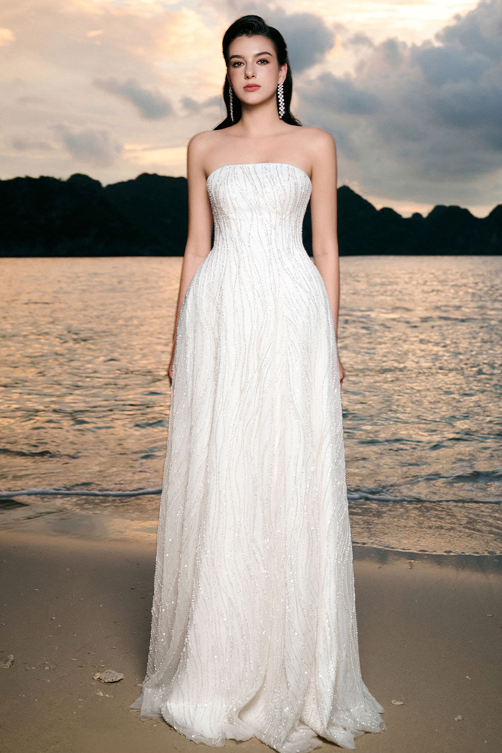 Makenzie A-line Straight Across Neck Tulle Floor Length Dress White / S