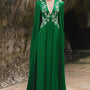 Jimena A-line Cape Sleeved Silk Extra Long Length Dress