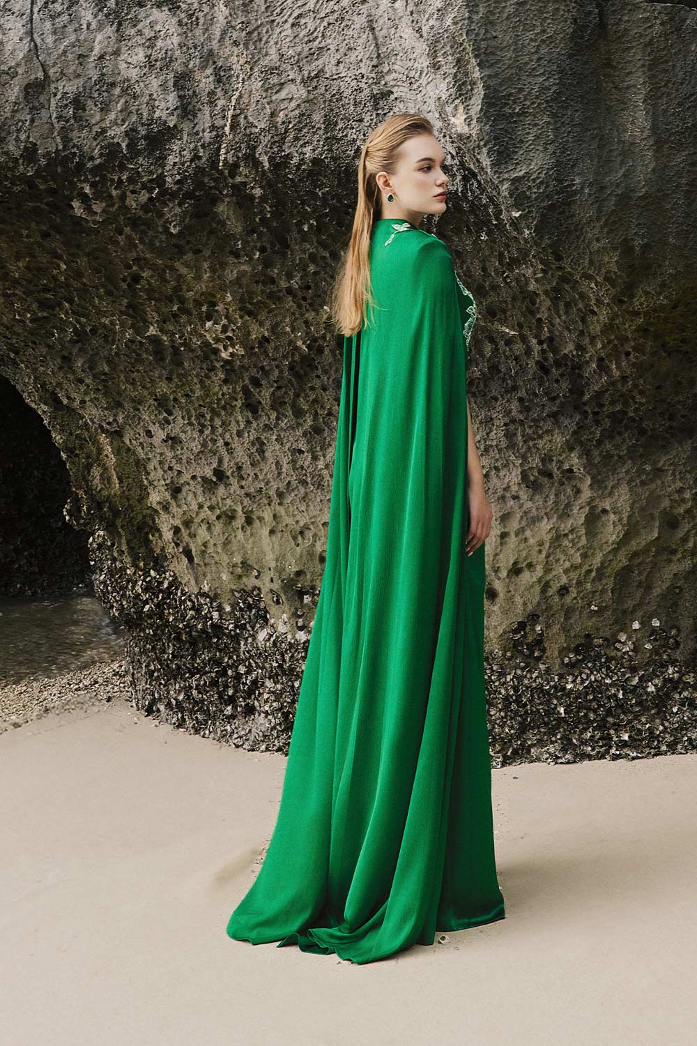 Elodie Cape Twisted Silk Floor Length Dress