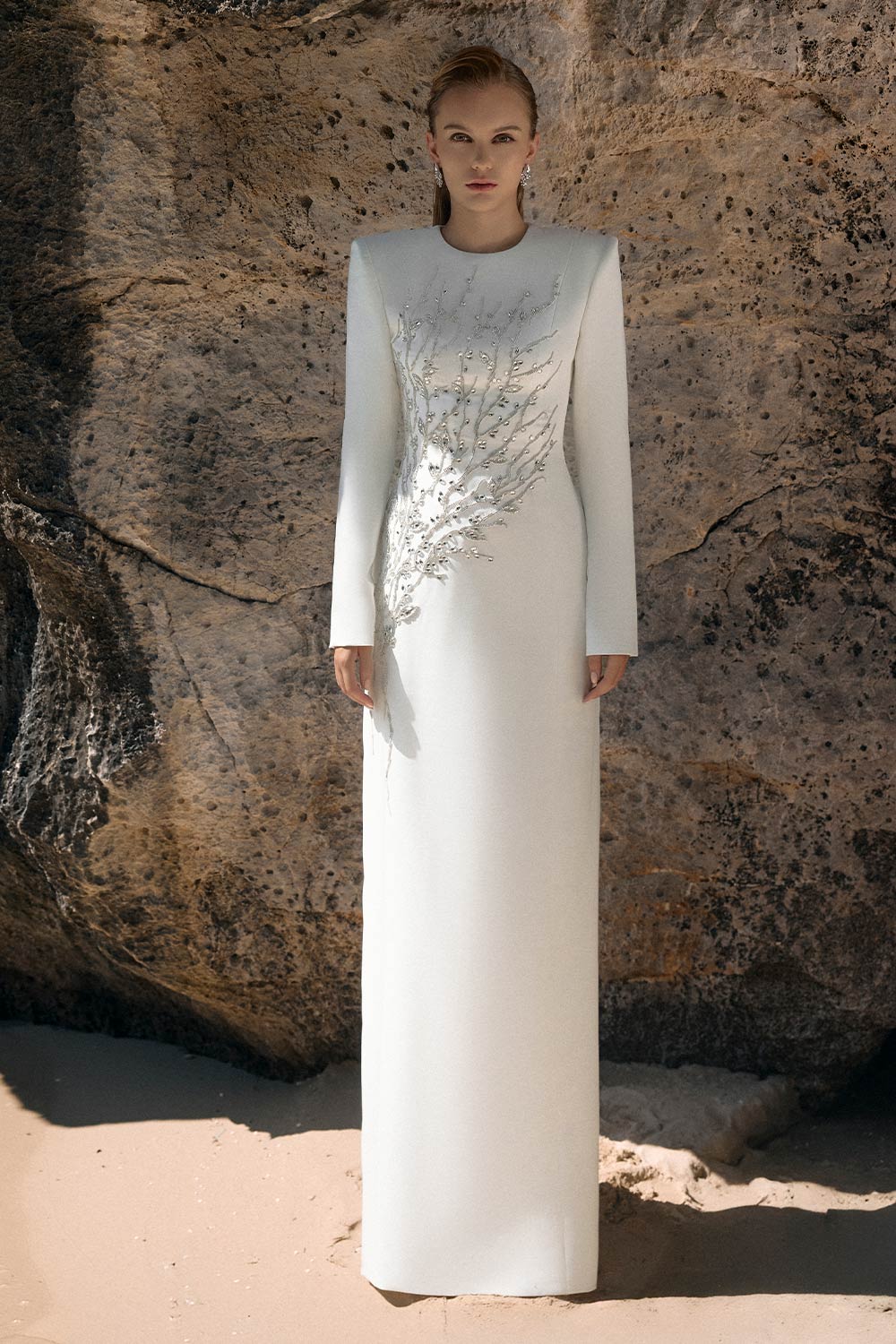 Leah Sheath Stone Velvet Satin Floor Length Dress