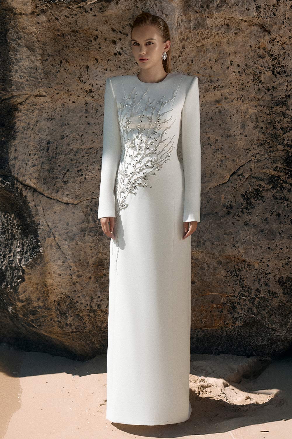 Leah Sheath Stone Velvet Satin Floor Length Dress