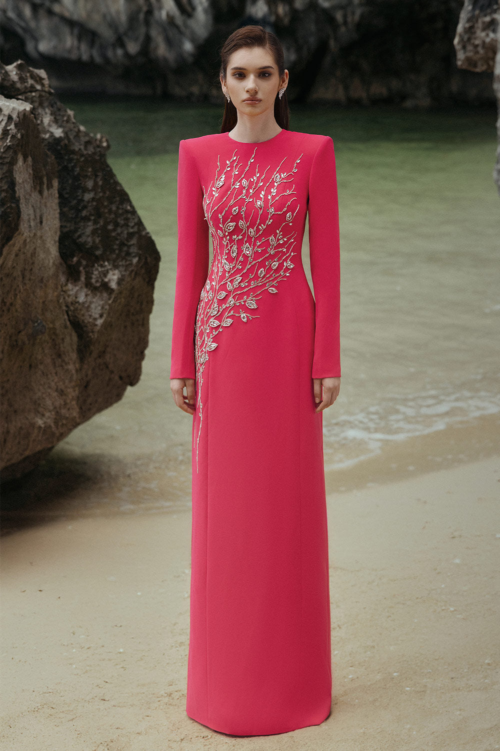 Leah Sheath Stone Velvet Satin Floor Length Dress