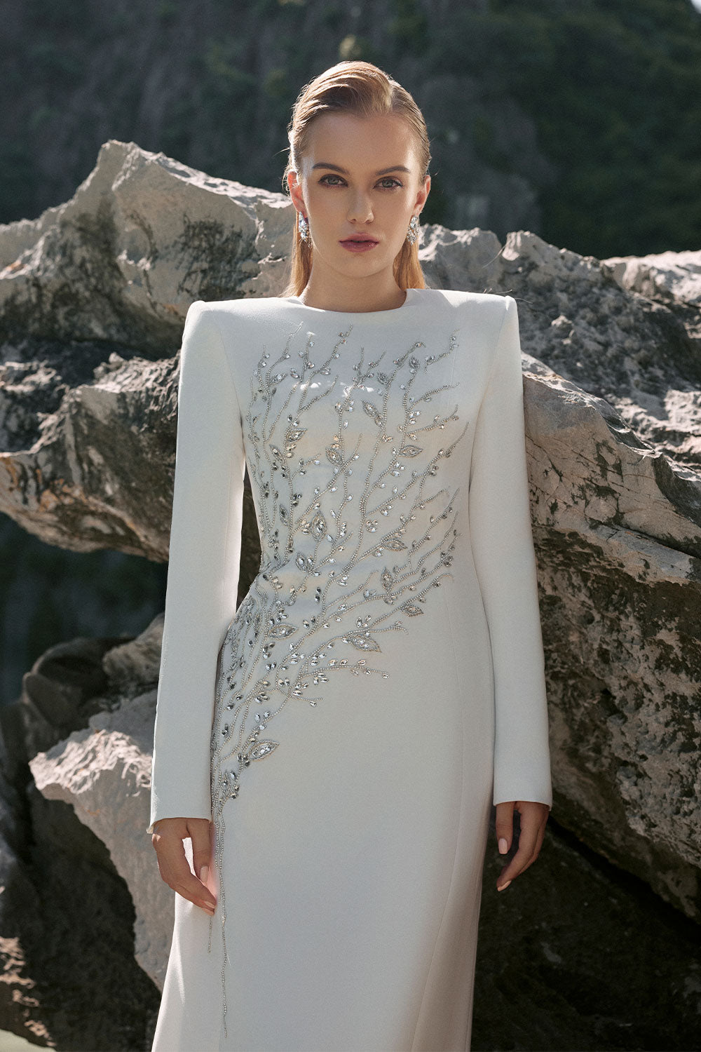 Leah Sheath Stone Velvet Satin Floor Length Dress