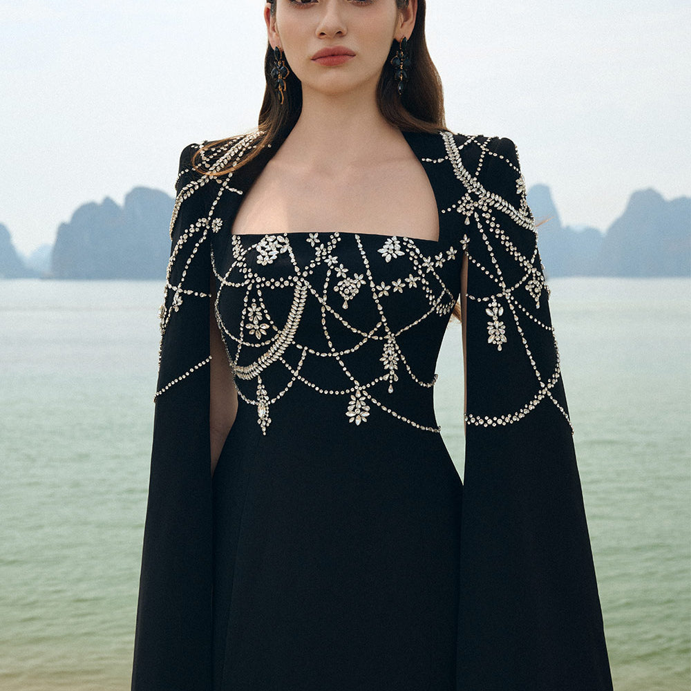 Avianna Sheath Queen Anne Neck Velvet Satin Floor Length Dress