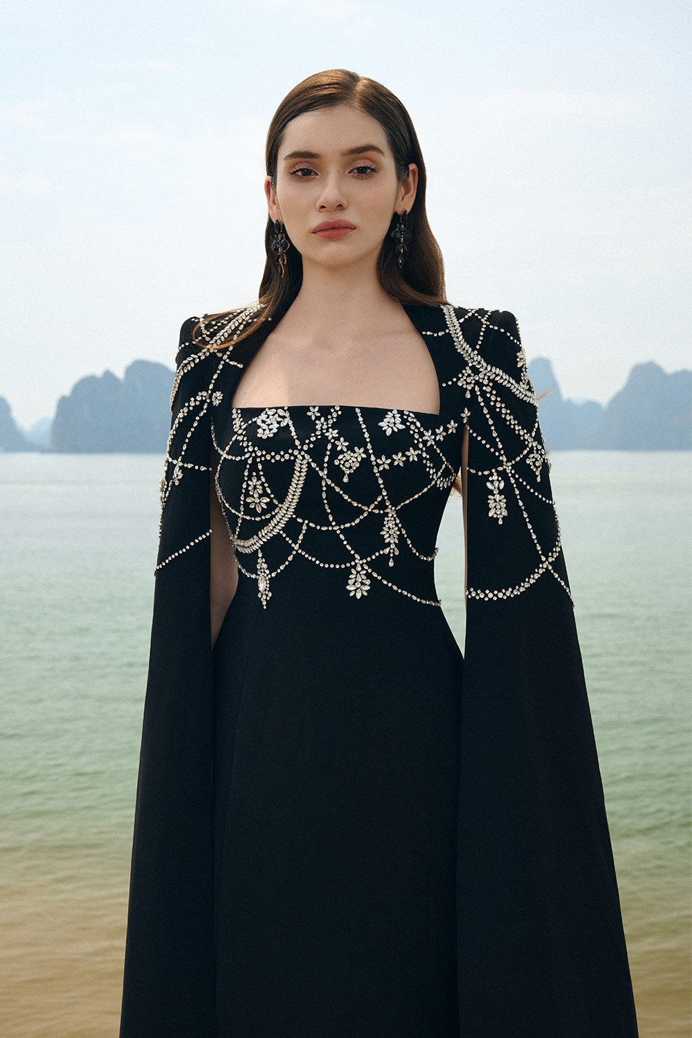 Avianna Sheath Queen Anne Neck Velvet Satin Floor Length Dress