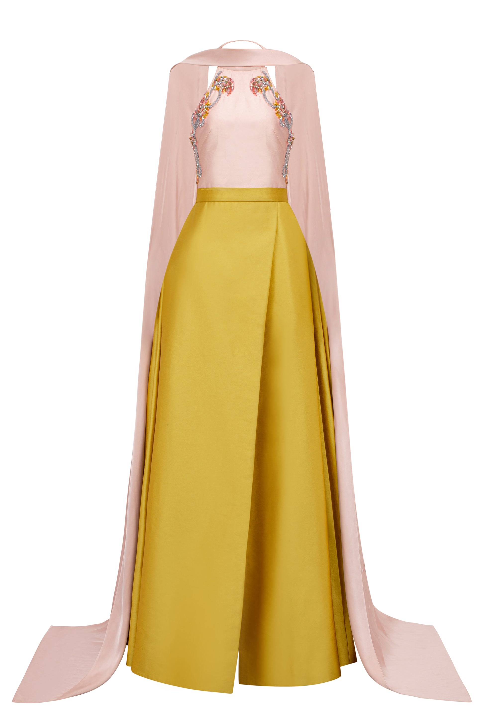 pastel pink and yellow dress Pastel pink and yellow bustier dress in shantung Jacques Fath For Sale at 1stDibs