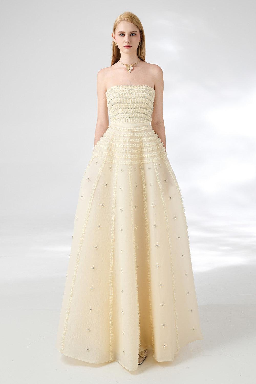 Cline Strapless Stone Organza Floor Length Dress - MEAN BLVD