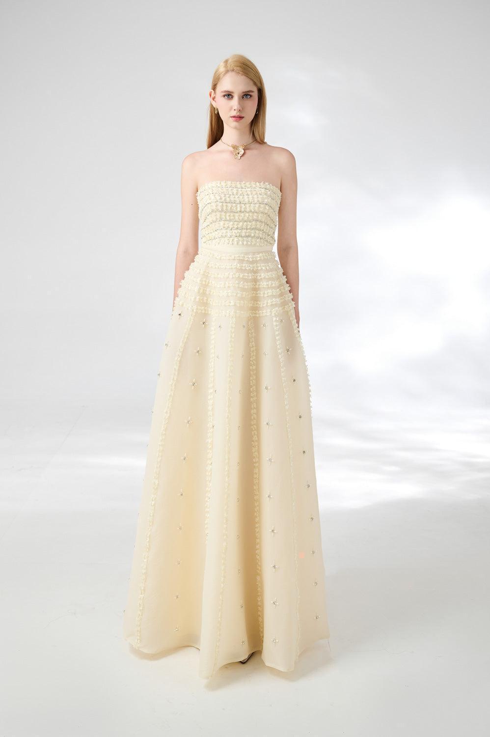 Cline Strapless Stone Organza Floor Length Dress - MEAN BLVD