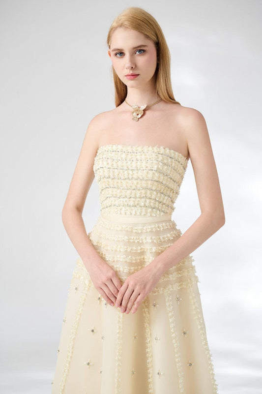 Cline Strapless Stone Organza Floor Length Dress - MEAN BLVD