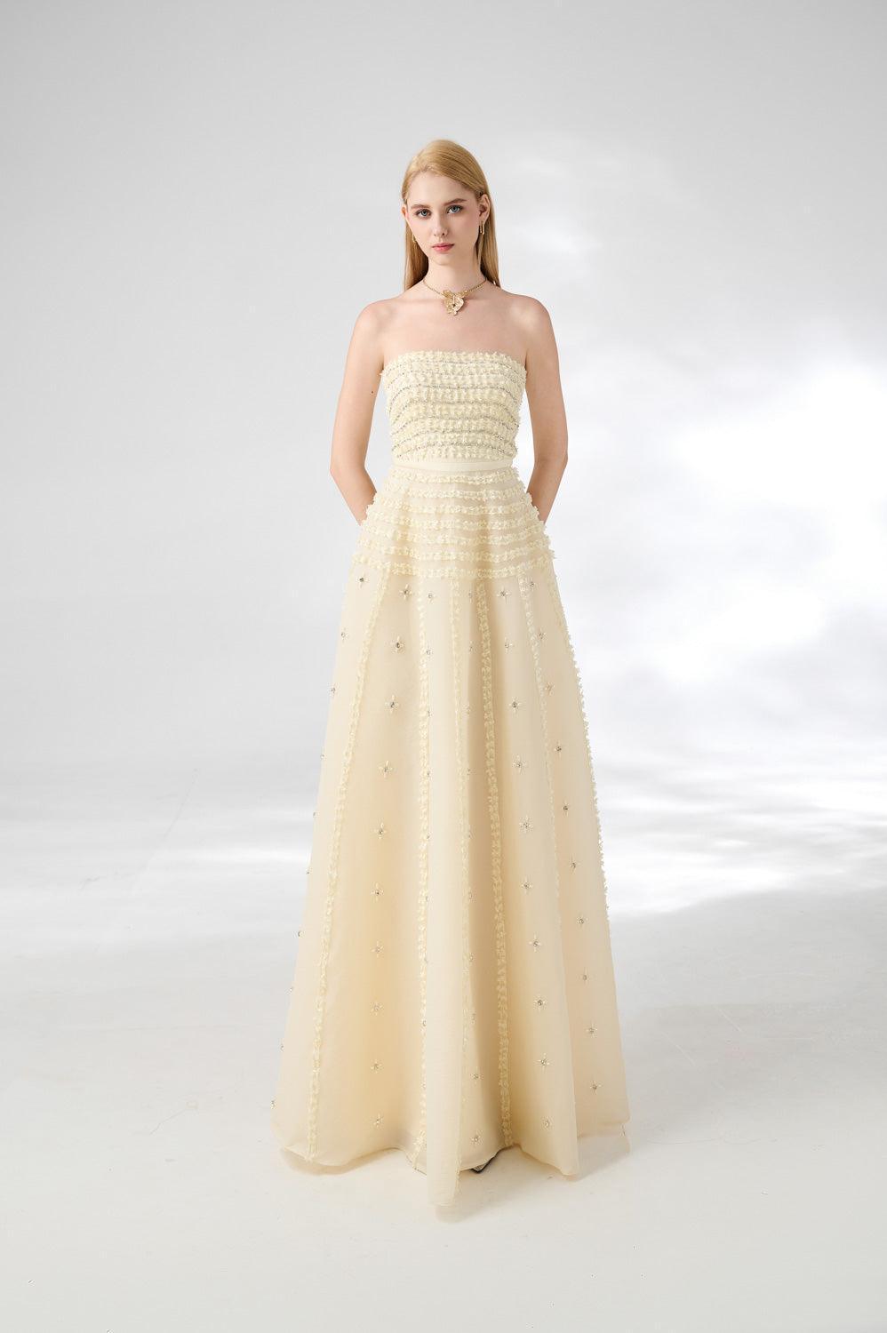 Cline Strapless Stone Organza Floor Length Dress - MEAN BLVD
