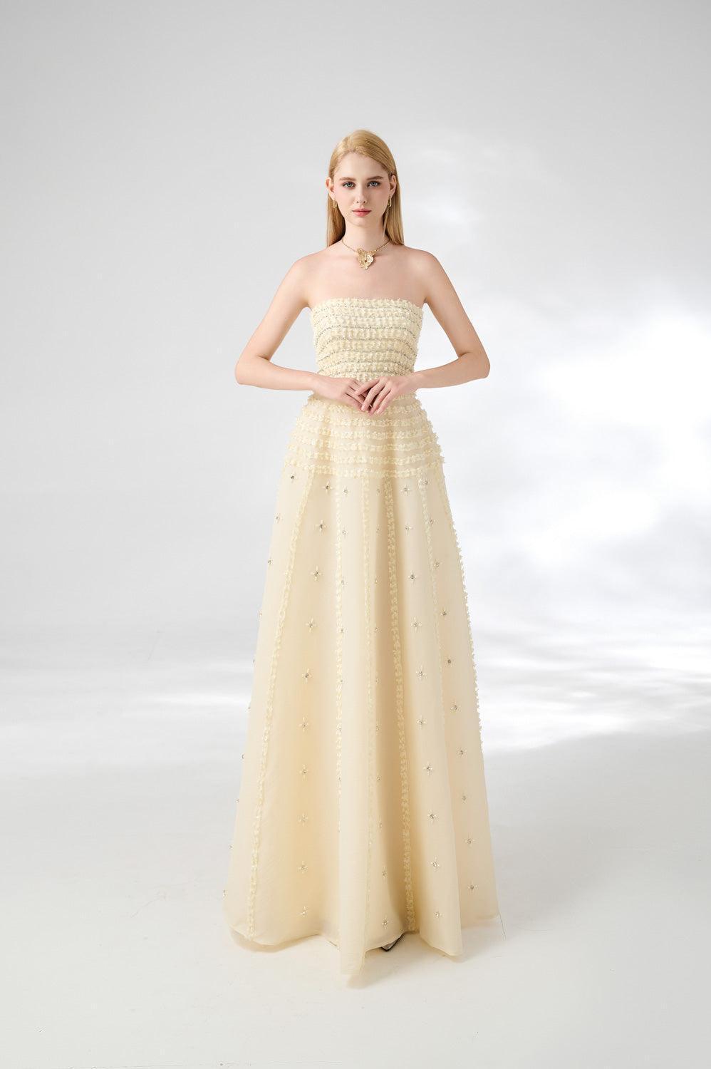 Cline Strapless Stone Organza Floor Length Dress - MEAN BLVD