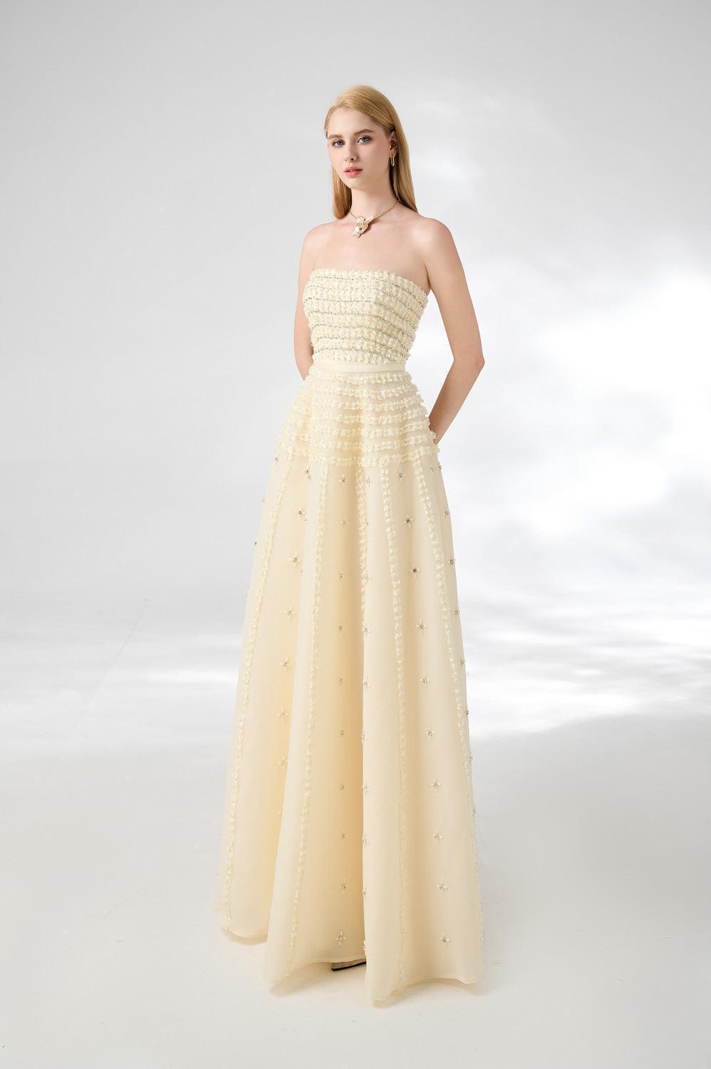 Cline Strapless Stone Organza Floor Length Dress - MEAN BLVD