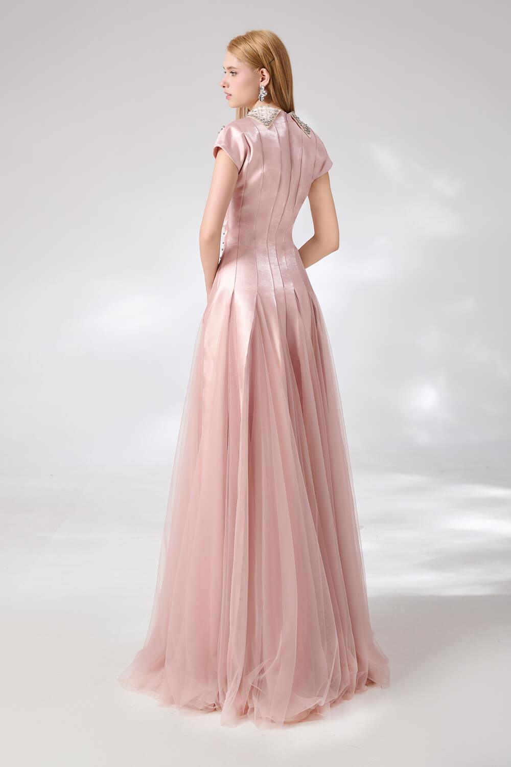 Crane Gored Stone Mesh Silk Floor Length Dress
