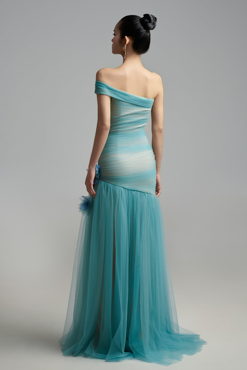Meadow Drop Waist One Shoulder Organza Maxi Dress