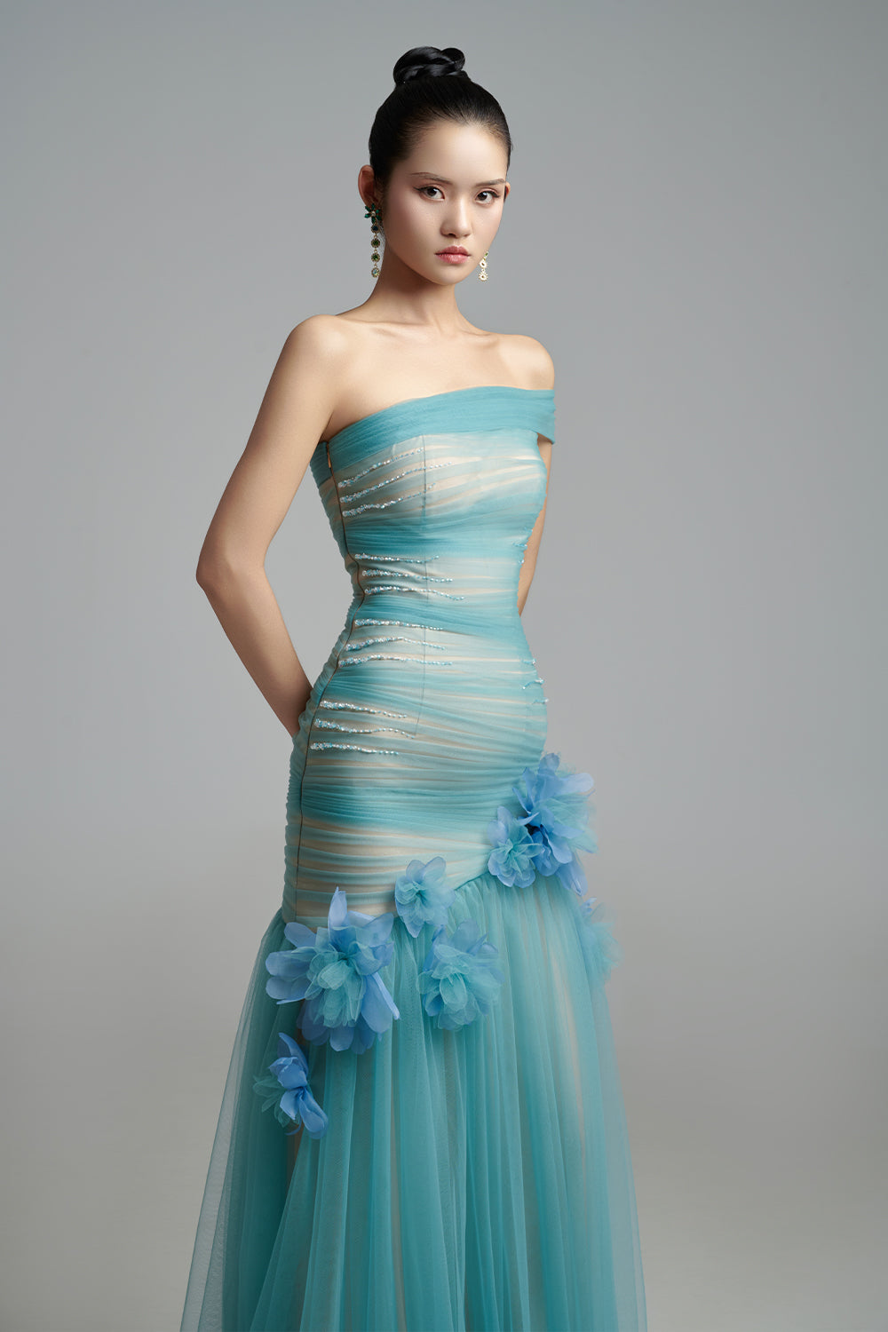 Meadow Drop Waist One Shoulder Organza Maxi Dress