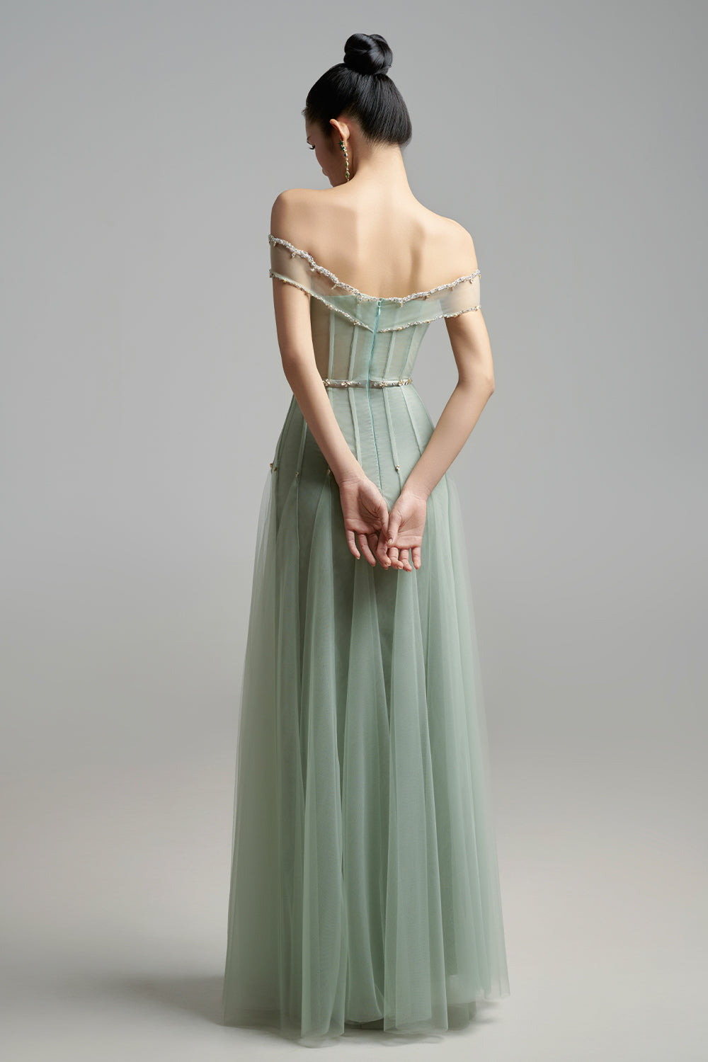 Jayleen Gored Off-Shoulder Organza Maxi Dress