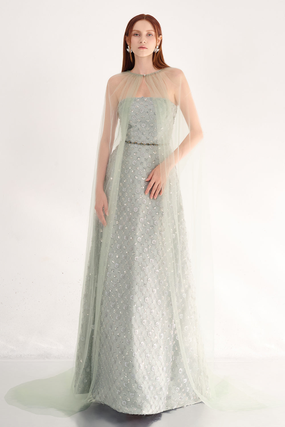 Zahra A-line Cape Shoulder Polyester Maxi Set