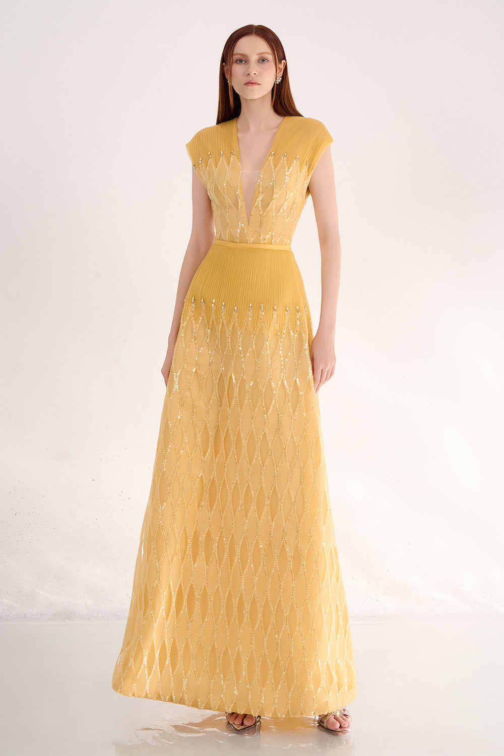 Rylee A-line Plunge Neck Polyester Maxi Dress