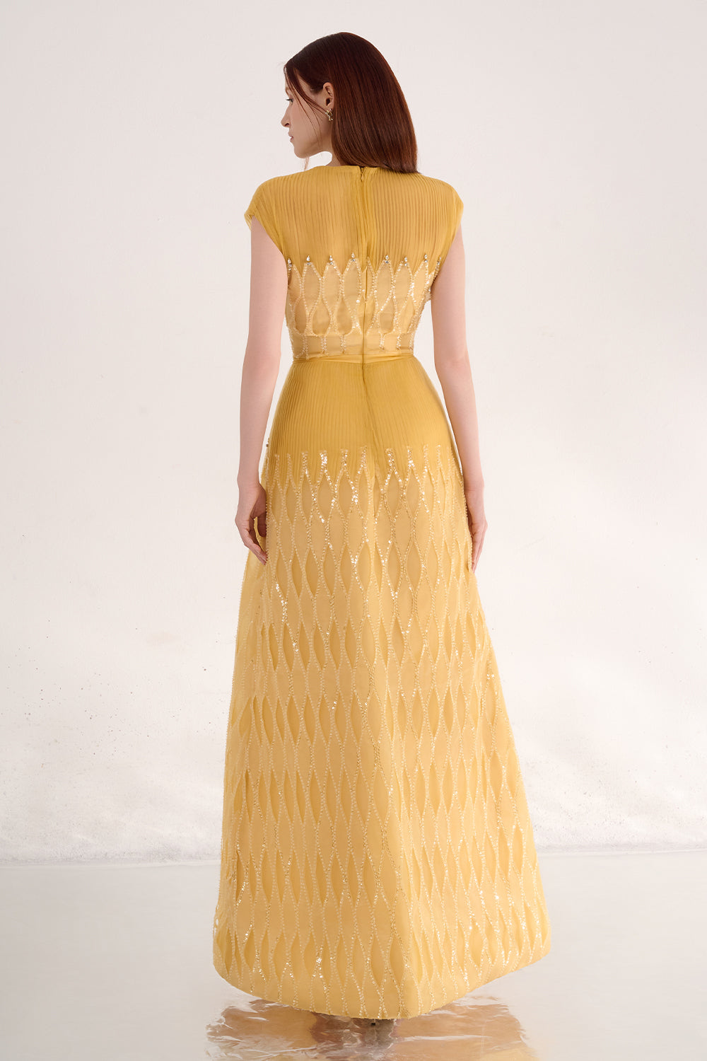 Rylee A-line Plunge Neck Polyester Maxi Dress