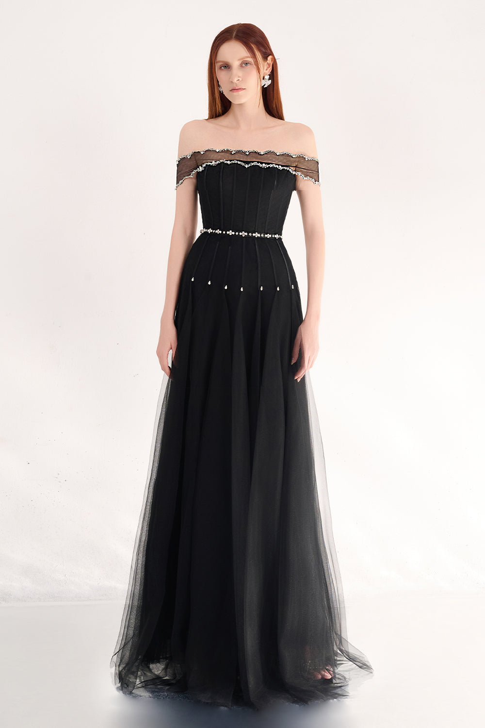 Jayleen Gored Off-Shoulder Organza Maxi Dress