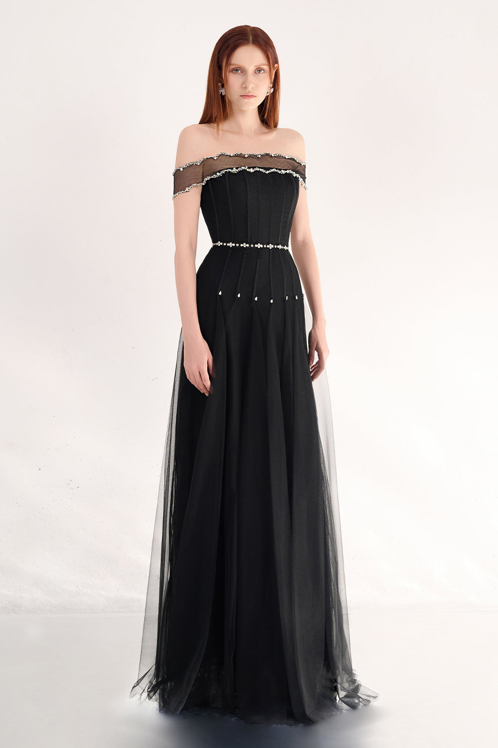 Jayleen Gored Off-Shoulder Organza Maxi Dress