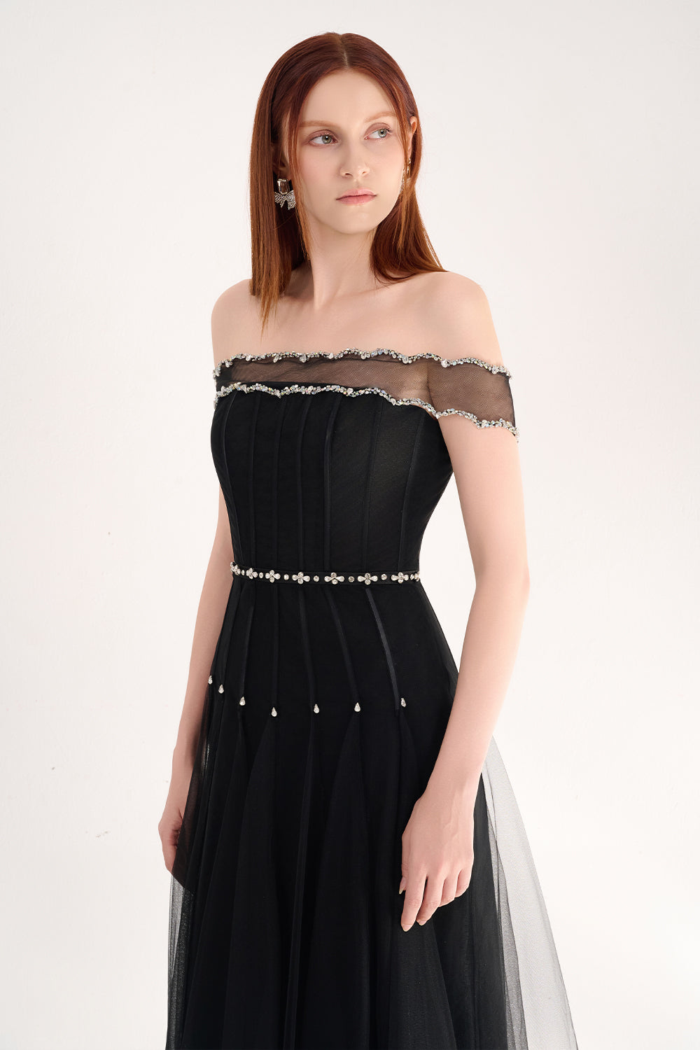 Jayleen Gored Off-Shoulder Organza Maxi Dress