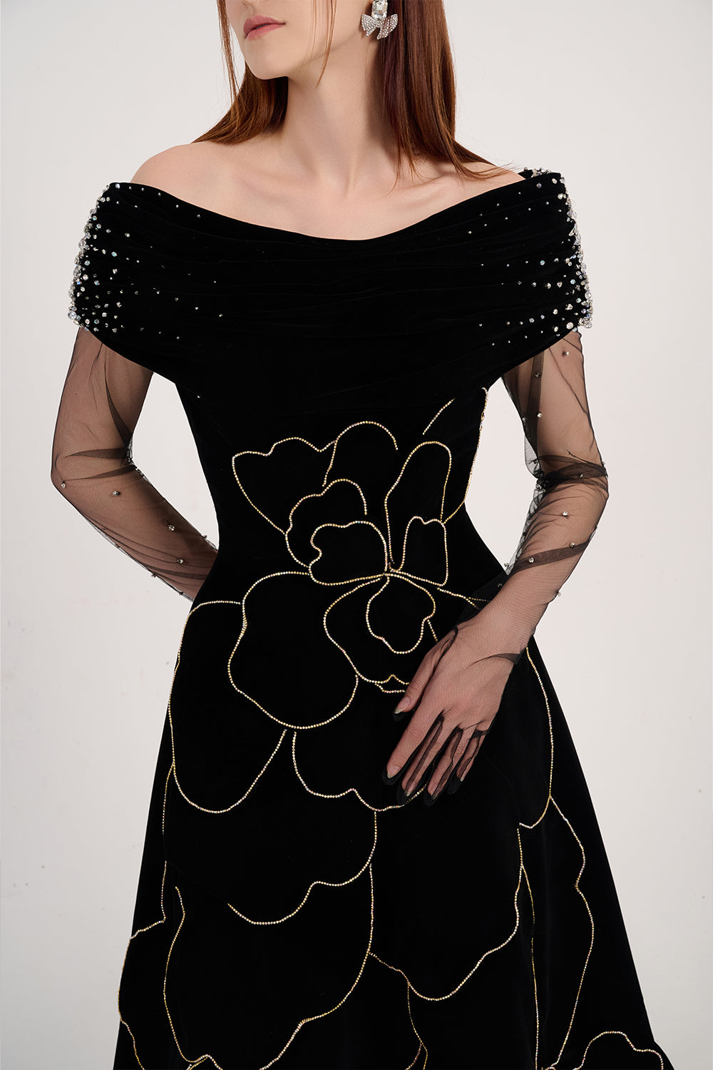 charli maxi dress Women's Charli Ball Gown Bead Velvet Maxi Dress XXS/XS/S/M/L/XL/XXL/3XL/Customize Black MEAN BLVD Black / S