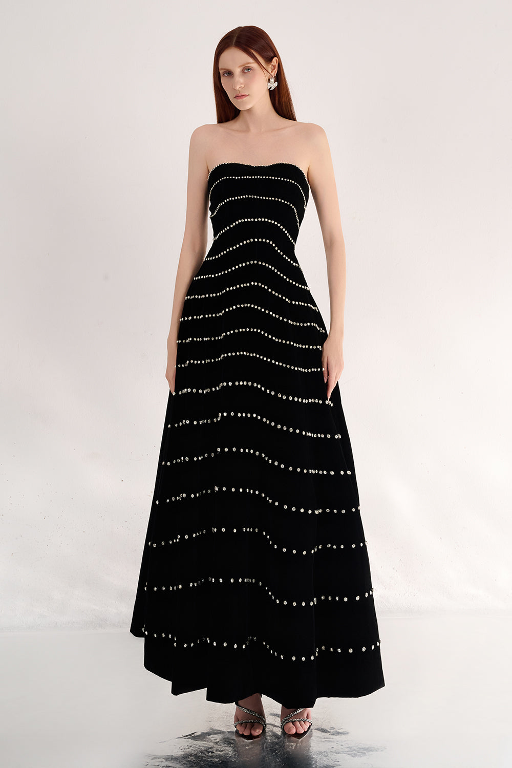 Greta A-line Straight Across Neck Polyester Maxi Dress