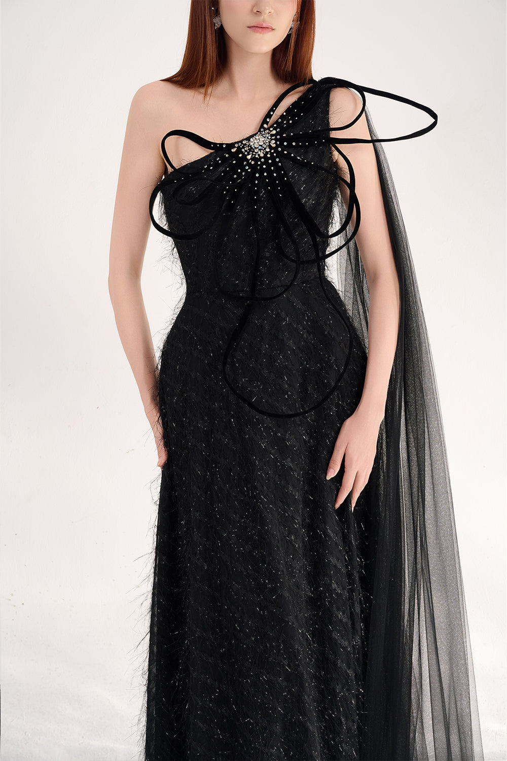 Delaney A-line One Shoulder Organza Maxi Dress