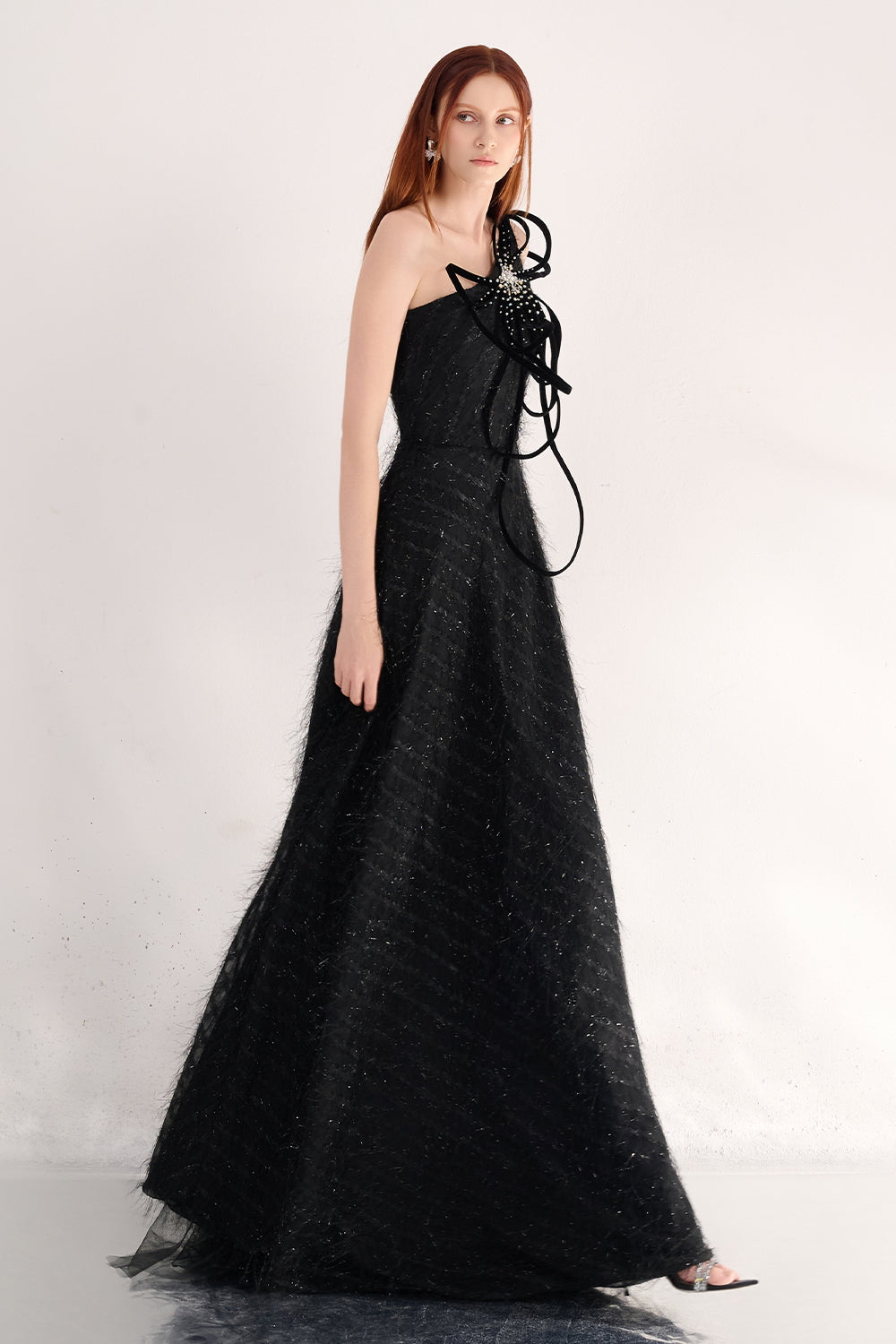 Delaney A-line One Shoulder Organza Maxi Dress