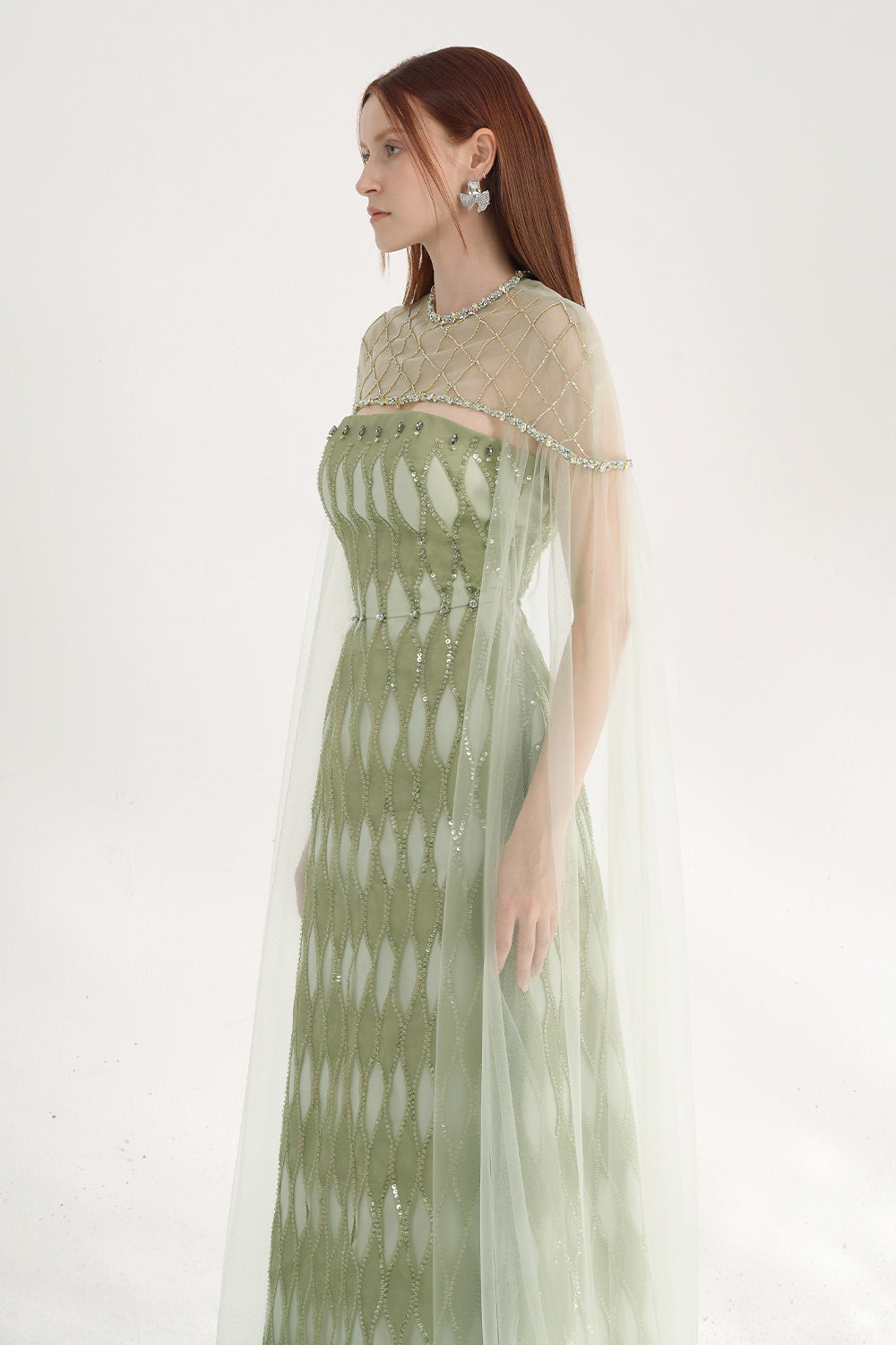 Monica A-line Cape Shoulder Mesh Maxi Set