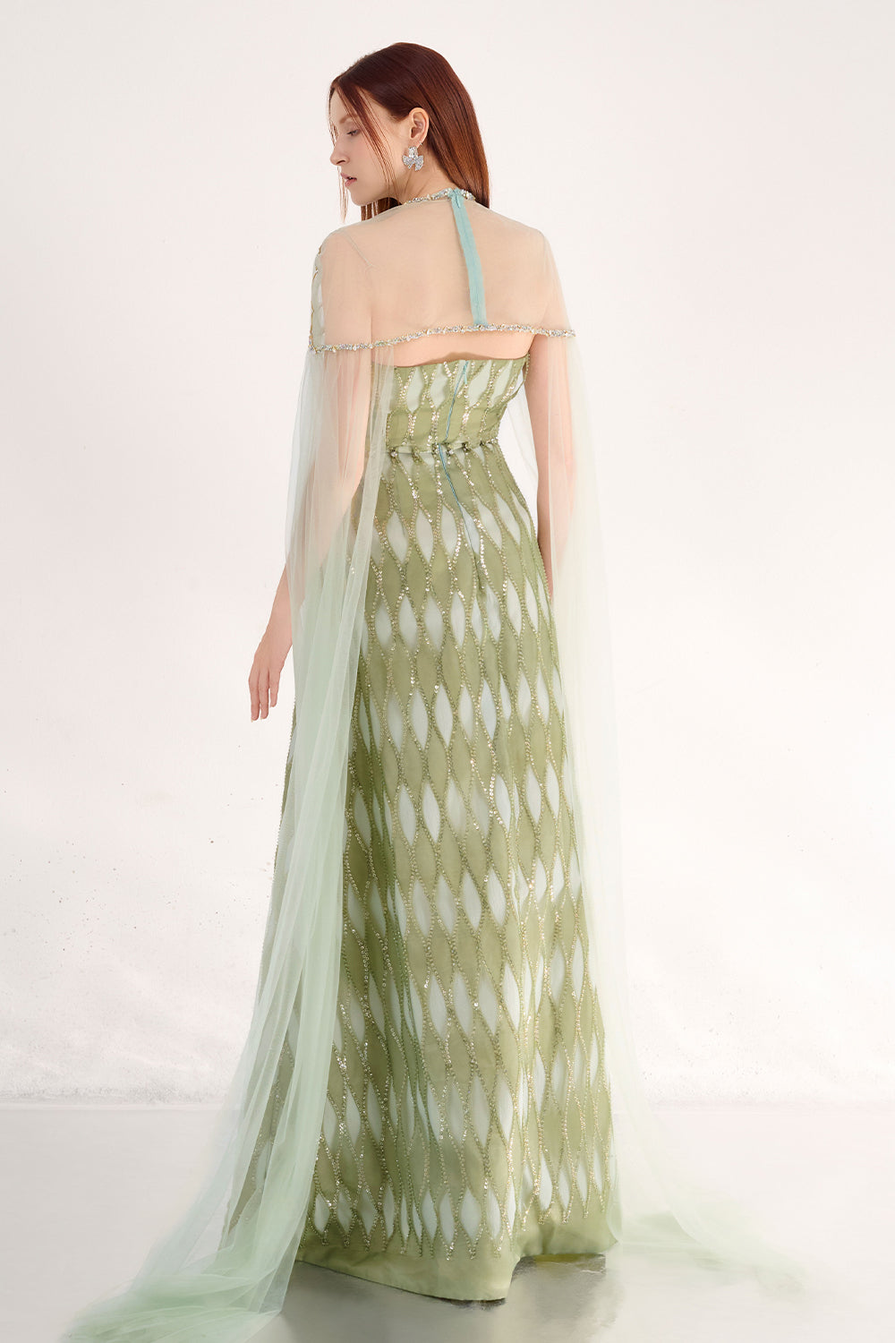 Monica A-line Cape Shoulder Mesh Maxi Set